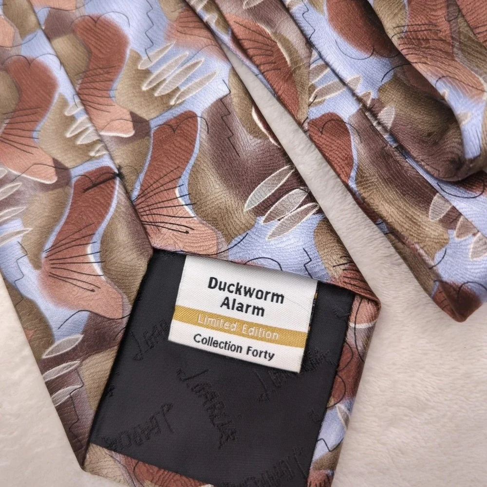 VINTAGE J Garcia Tie Mens‎ Brown Silk Duckworm Alarm Collection Limited Edition